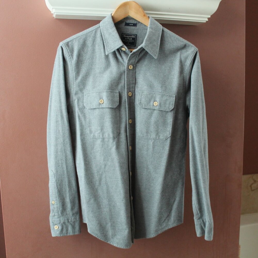 Abercrombie & Fitch Flannel Shirt size S Gray Slim Fit